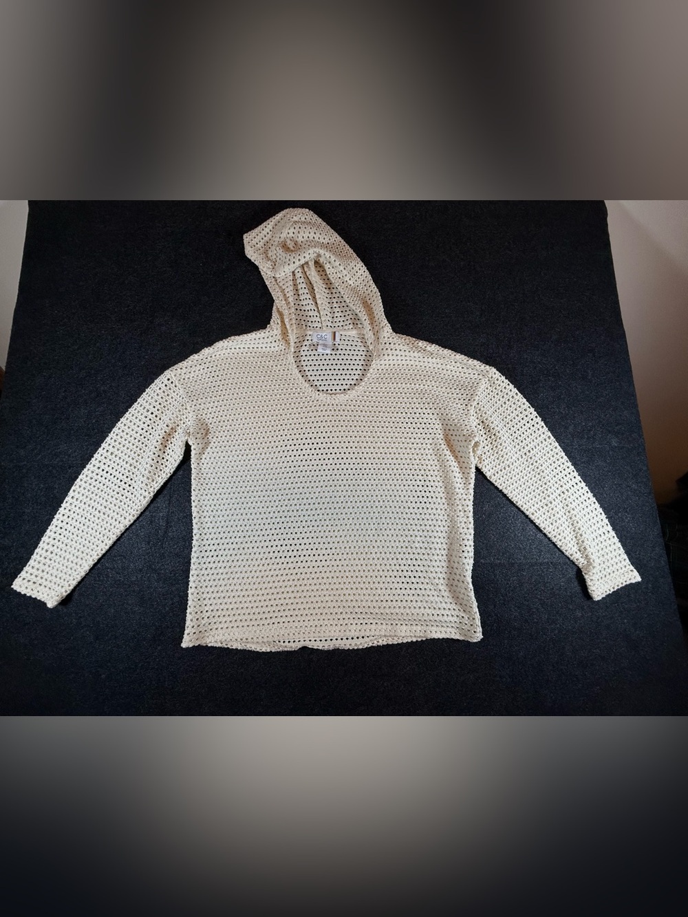 C&C California Cream Open-Knit Hooded Sweater
